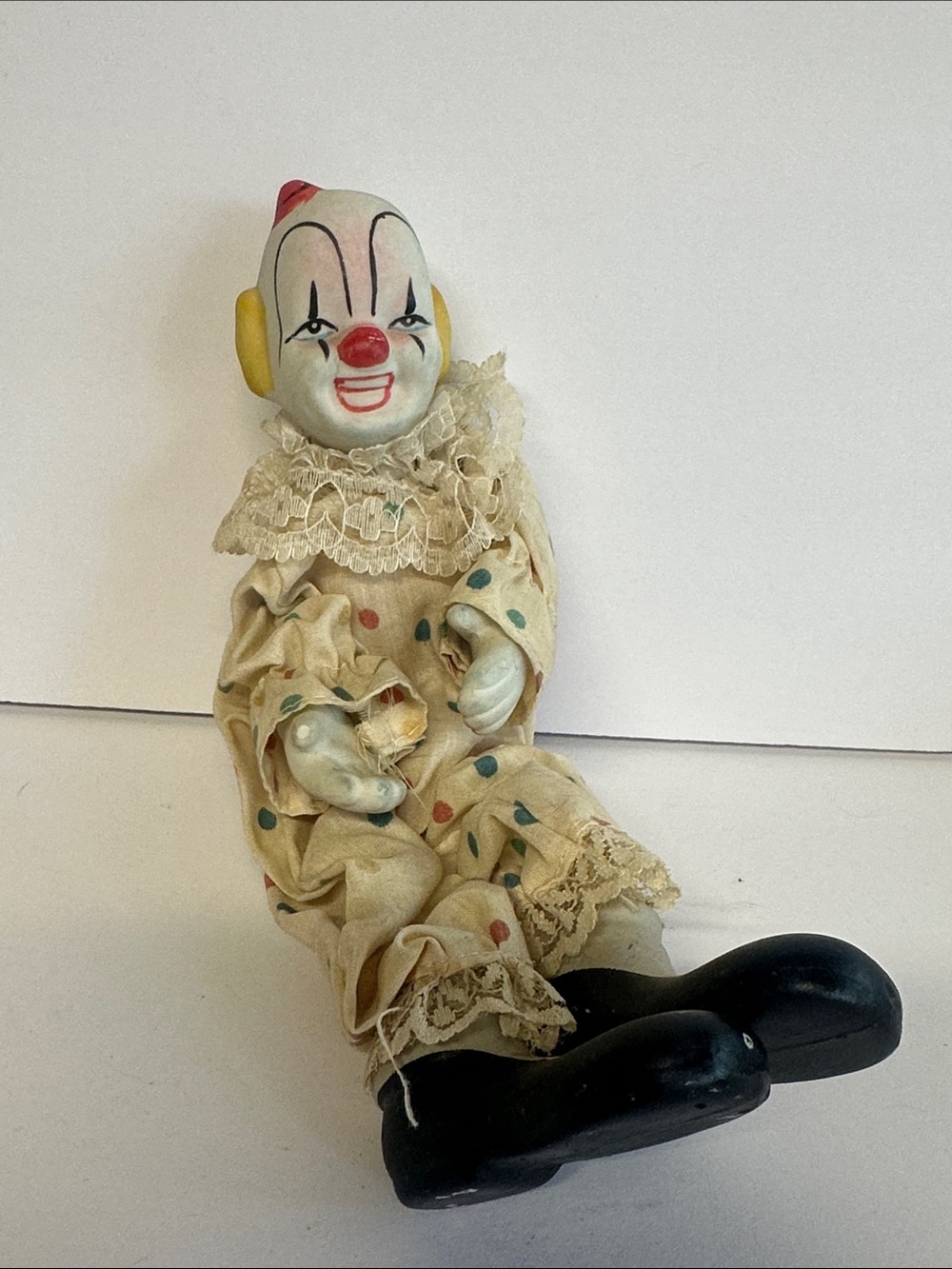 Vintage Cloth Clown Doll with Polka Dot Outfit